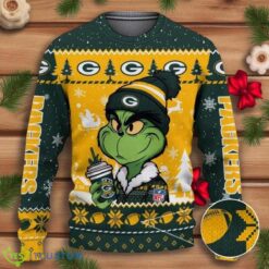 Green Bay Packers The Grinch Drink Coffee Ugly Christmas Sweater NFL Fans Sport Christmas Sweater Product Photo 1
