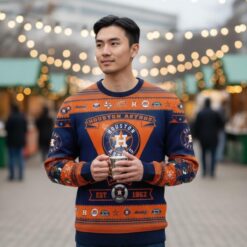 Houston Astros Football Team Logo Custom Name Sport Team Gift Ugly Christmas Sweater Product Photo 1
