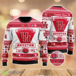 Houston Cougars Football Team Logo Custom Name Sport Team Gift Ugly Christmas Sweater Product Photo 1