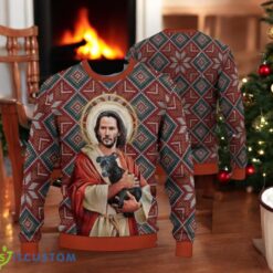 Jesus with Dog Ugly Christmas Sweater Xmas Holiday Gift For Men And Women – Funny Religious Holiday Sweater Product Photo 1