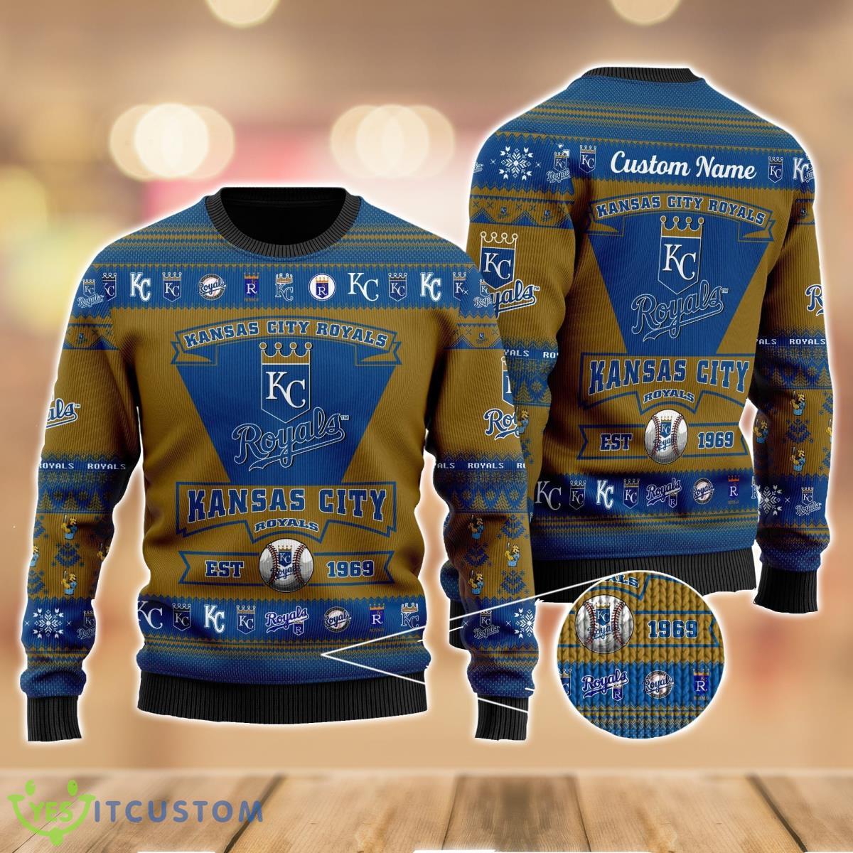 Kansas City Royals Football Team Logo Custom Name Sport Team Gift Ugly Christmas Sweater 2 Kansas City Royals Football Team Logo Custom Name Sport Team Gift Ugly Christmas Sweater Product Photo 2