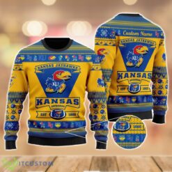 Kansas Jayhawks Football Team Logo Custom Name Sport Team Gift Ugly Christmas Sweater Product Photo 2