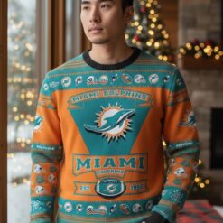 Miami Dolphins Football Team Logo Custom Name Sport Team Gift Ugly Christmas Sweater Product Photo 2