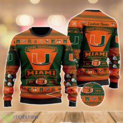 Miami Hurricanes Football Team Logo Custom Name Sport Team Gift Ugly Christmas Sweater Product Photo 1