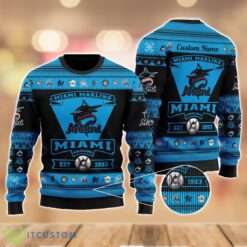 Miami Marlins Football Team Logo Custom Name Sport Team Gift Ugly Christmas Sweater Product Photo 1
