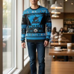 Miami Marlins Football Team Logo Custom Name Sport Team Gift Ugly Christmas Sweater Product Photo 2