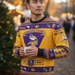 Minnesota Vikings Football Team Logo Custom Name Sport Team Gift Ugly Christmas Sweater Product Photo 2