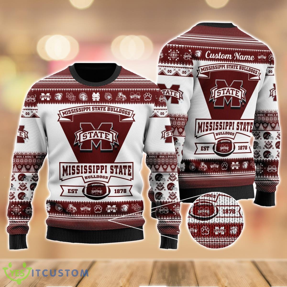 Mississippi State Bulldogs Football Team Logo Sport Team Gift Ugly Christmas Sweater 1 Mississippi State Bulldogs Football Team Logo Sport Team Gift Ugly Christmas Sweater Product Photo 1