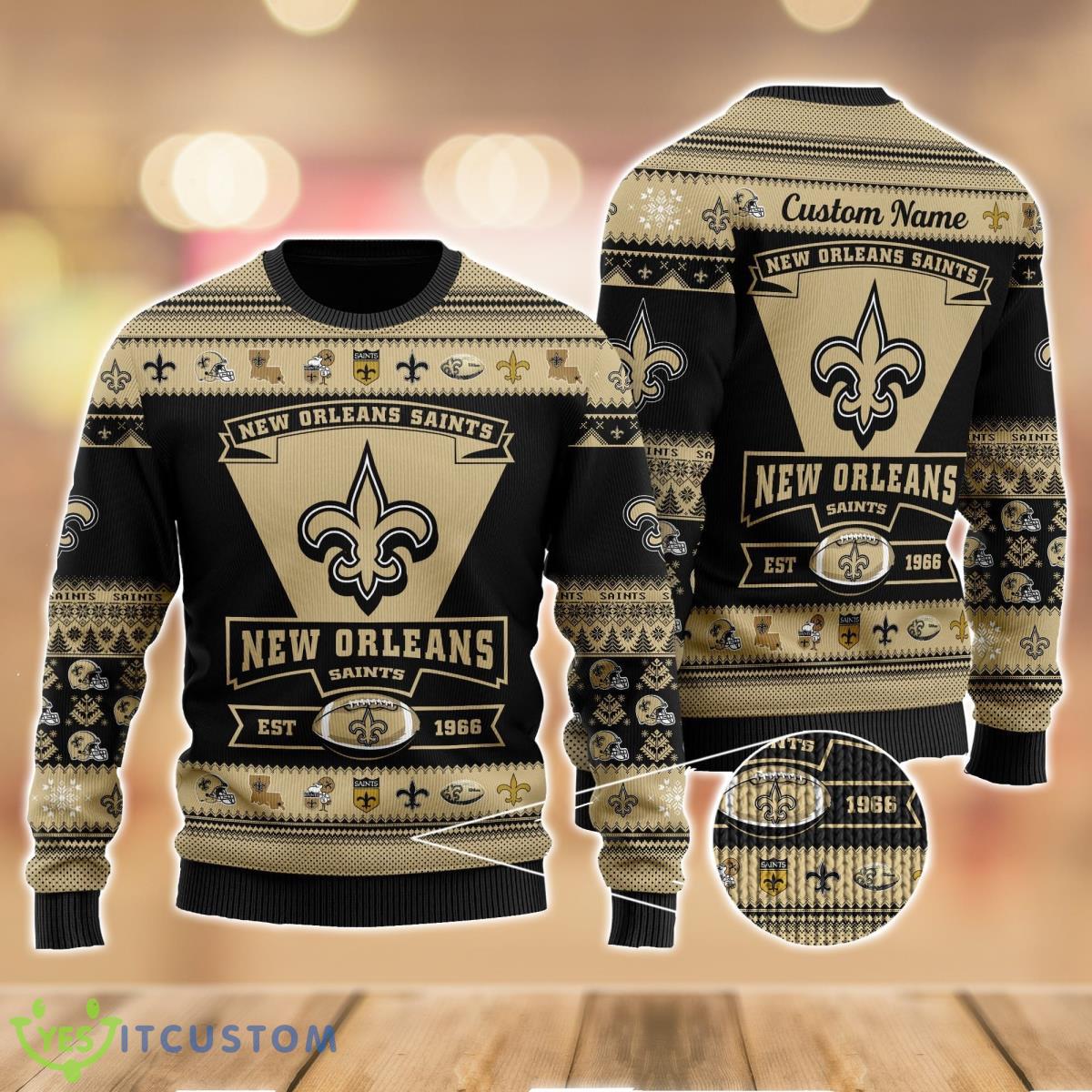 New Orleans Saints Football Team Logo Custom Name Sport Team Gift Ugly Christmas Sweater 4 New Orleans Saints Football Team Logo Custom Name Sport Team Gift Ugly Christmas Sweater Product Photo 1