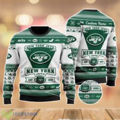 New York Jets Football Team Logo Custom Name Sport Team Gift Ugly Christmas Sweater Product Photo 1