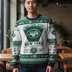 New York Jets Football Team Logo Custom Name Sport Team Gift Ugly Christmas Sweater Product Photo 2