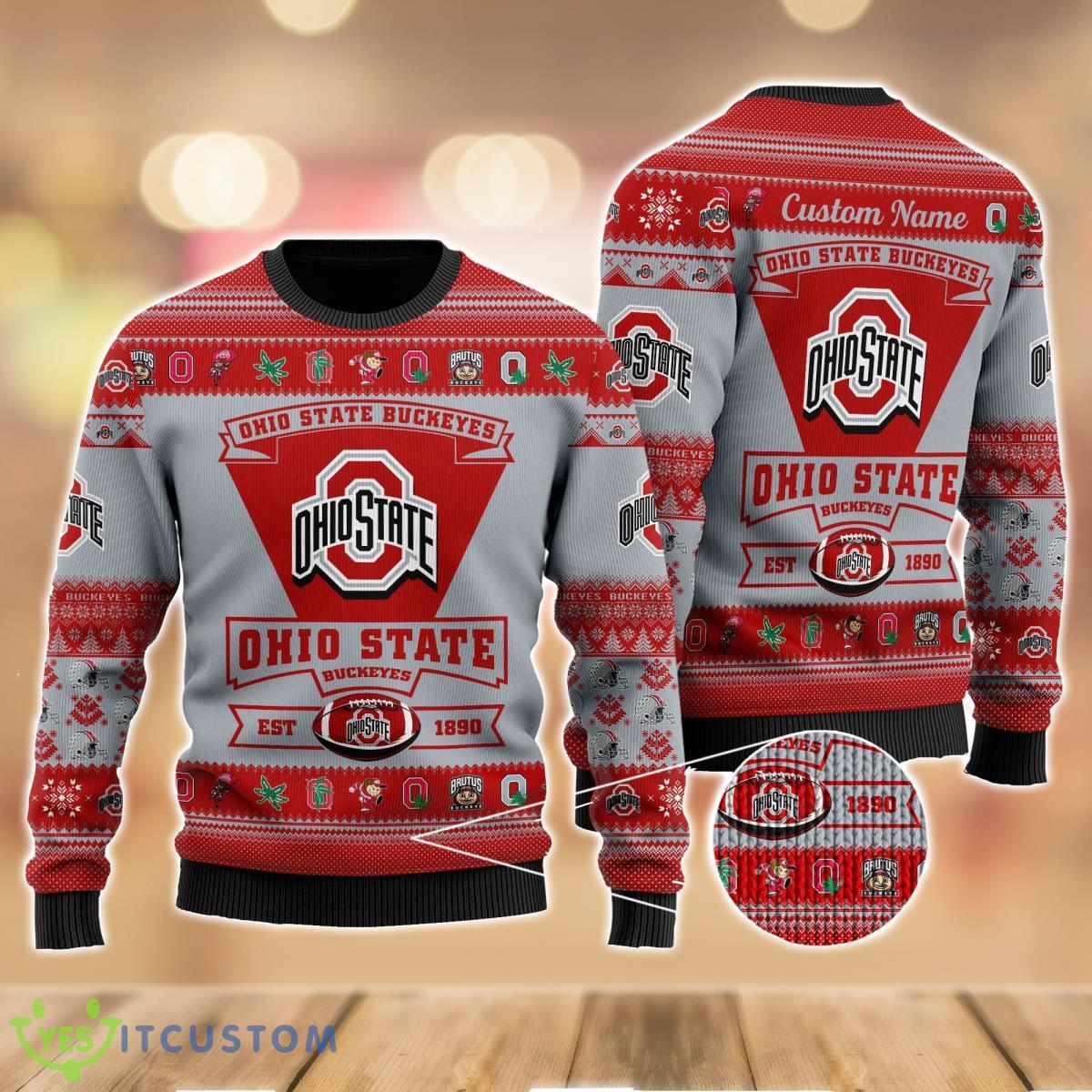Ohio State Buckeyes Football Team Logo Custom Name Sport Team Gift Ugly Christmas Sweater 4 Ohio State Buckeyes Football Team Logo Custom Name Sport Team Gift Ugly Christmas Sweater Product Photo 1
