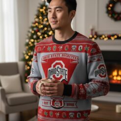 Ohio State Buckeyes Football Team Logo Custom Name Sport Team Gift Ugly Christmas Sweater 3 Ohio State Buckeyes Football Team Logo Custom Name Sport Team Gift Ugly Christmas Sweater Product Photo 2