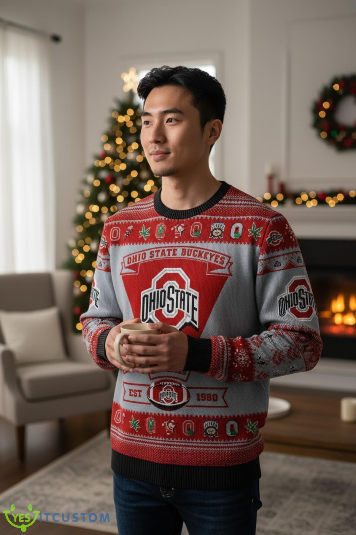 Ohio State Buckeyes Football Team Logo Custom Name Sport Team Gift Ugly Christmas Sweater 2 Ohio State Buckeyes Football Team Logo Custom Name Sport Team Gift Ugly Christmas Sweater Product Photo 2