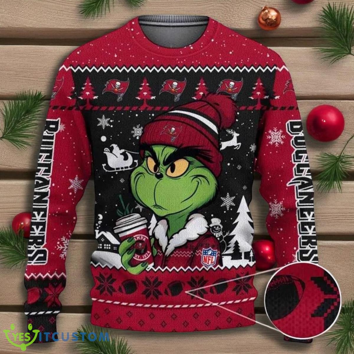 Tampa Bay Buccaneers The Grinch Drink Coffee Ugly Christmas Sweater NFL Fans Sport Christmas Sweater 2 Tampa Bay Buccaneers The Grinch Drink Coffee Ugly Christmas Sweater NFL Fans Sport Christmas Sweater Product Photo 1