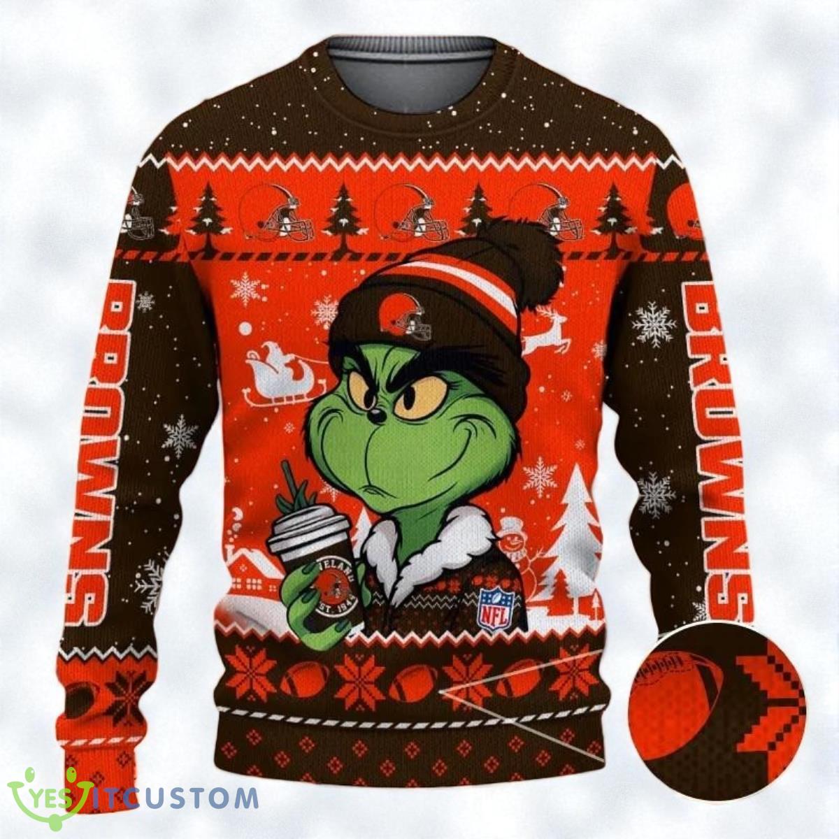 The Grinch Drink Coffee Cleveland Browns Ugly Christmas Sweater NFL Fans Sport Christmas Sweater 2 The Grinch Drink Coffee Cleveland Browns Ugly Christmas Sweater NFL Fans Sport Christmas Sweater Product Photo 1