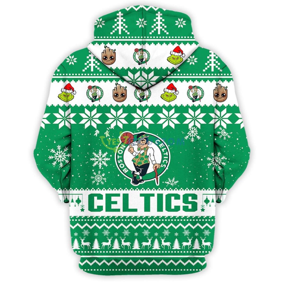 Boston Celtics Baby Groot And Grinch Best Friends 3D Pullover Hoodie 4 Boston Celtics Baby Groot And Grinch Best Friends 3D Pullover Hoodie Product Photo 4
