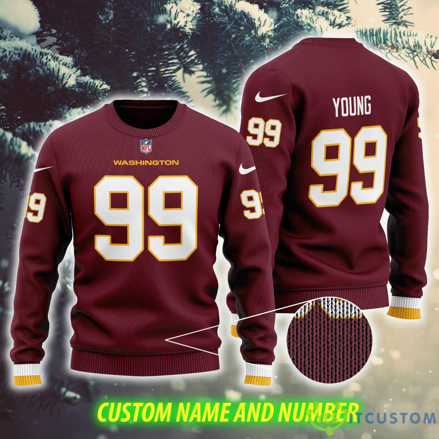 Chase Young 99 Washington Football NFL Style AOP Custom Number And Name Ugly Christmas Sweater Red 3 Chase Young 99 Washington Football NFL Style AOP Custom Number And Name Ugly Christmas Sweater Red - Chase Young 99 Washington Football NFL Style AOP Custom Number And Name Ugly Christmas Sweater Red