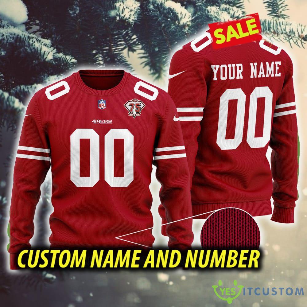 NFL San Francisco 49ers 75th Anniversary Wool Merry 3D Custom Number And Name Ugly Christmas Sweater Red 3 NFL San Francisco 49ers 75th Anniversary Wool Merry 3D Custom Number And Name Ugly Christmas Sweater Red - NFL San Francisco 49ers 75th Anniversary Wool Merry 3D Custom Number And Name Ugly Christmas Sweater Red