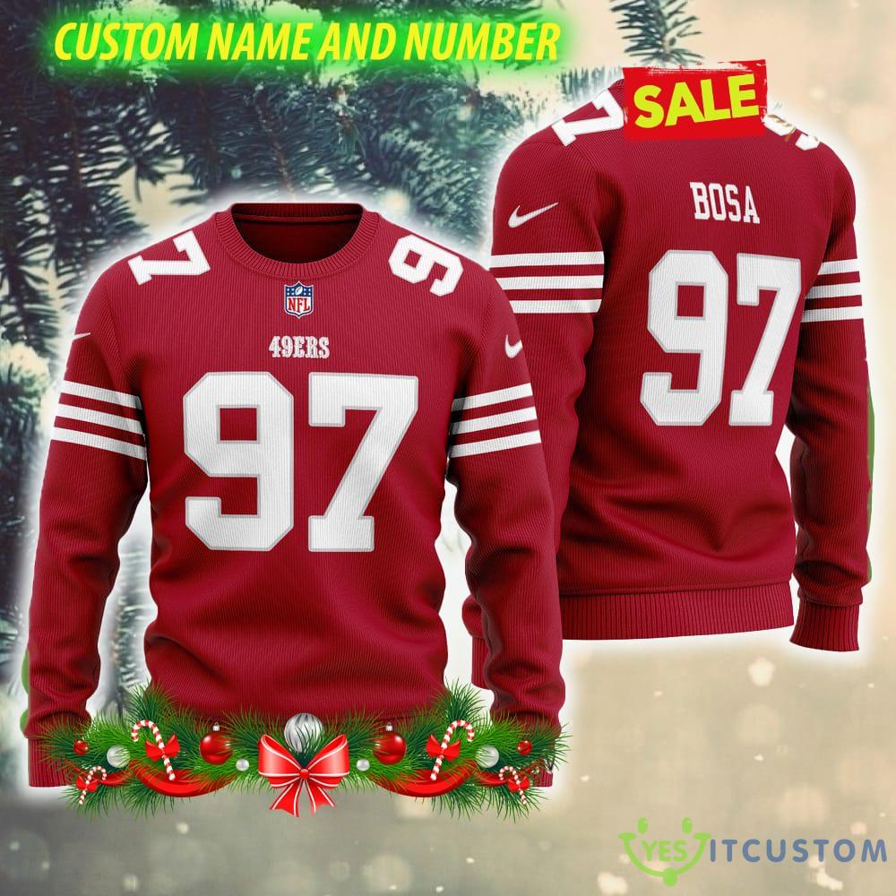 NFL San Francisco 49ers Nick Bosa Wool Handmade Knitted Custom Number And Name Ugly Christmas Sweater Red 3 NFL San Francisco 49ers Nick Bosa Wool Handmade Knitted Custom Number And Name Ugly Christmas Sweater Red - NFL San Francisco 49ers Nick Bosa Wool Handmade Knitted Custom Number And Name Ugly Christmas Sweater Red