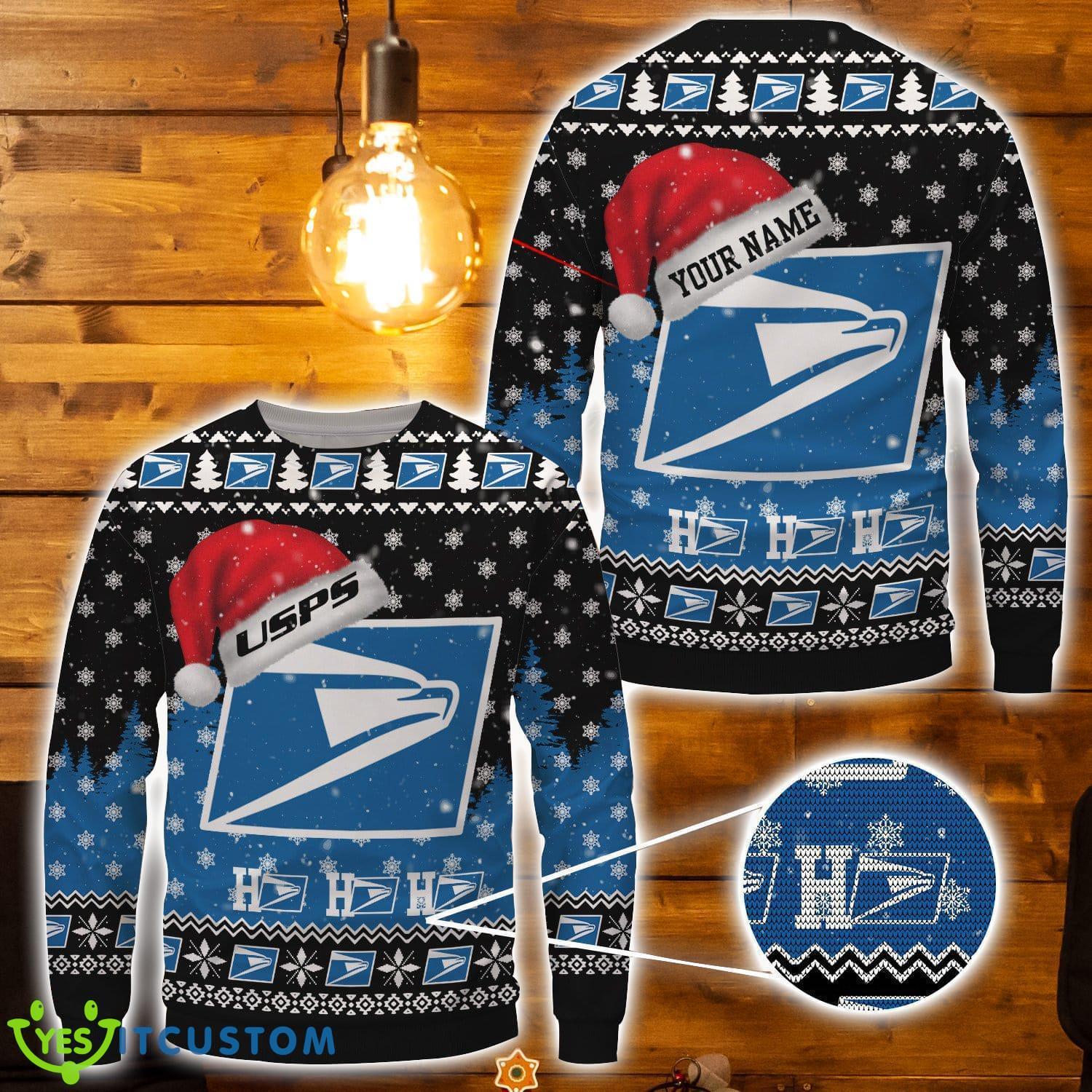 Usps Santa Hat Pattern Ugly Sweater Cute Christmas Gift 3D Ugly Christmas Sweater Custom Name 3 Usps Santa Hat Pattern Ugly Sweater Cute Christmas Gift 3D Ugly Christmas Sweater Custom Name Product Photo 1