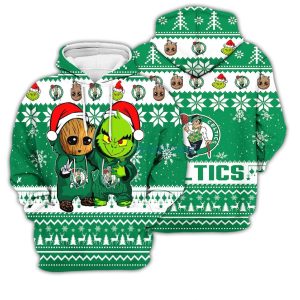 Boston Celtics Baby Groot And Grinch Best Friends 3D Pullover Hoodie 5 Boston Celtics Baby Groot And Grinch Best Friends 3D Pullover Hoodie Product Photo 2
